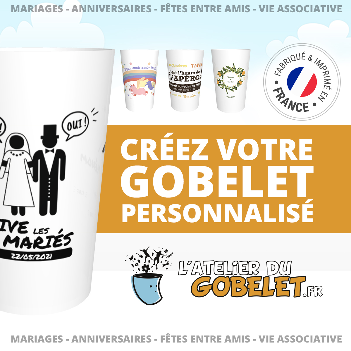 Imprim Et Com / Atelier Du Gobelet Gobelets réutilisables personnalisés à thèmes - Atelier du gobelet